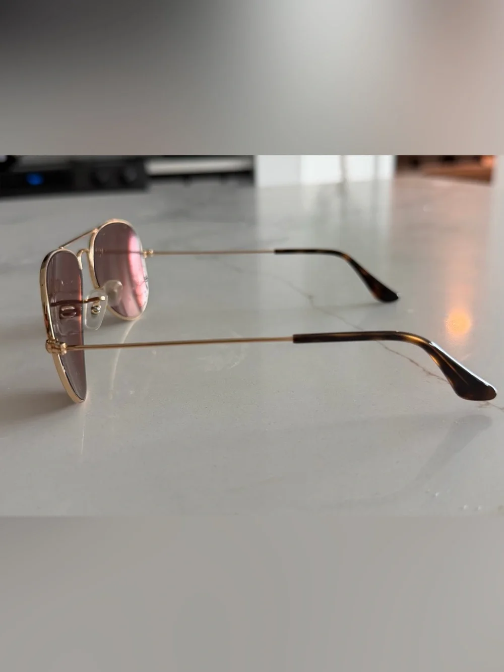 Ray-Ban Aviator Sunglasses with Pink Lenses and Gold Frame